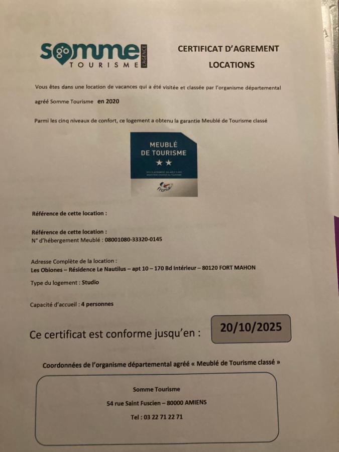 Les Obiones, Vue Laterale Mer, Fort Mahon Plage, Magnifique Studio Cabine 4P, Avec Balcon , Parking Prive Gratuit, Wifi, Classe 2 Etoiles, Exposition Plein Sud En Baie De Somme Exterior foto